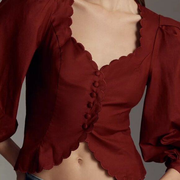 Reformation | Elianna Cotton Top Blouse in Chianti Burgundy Red Wine Size 2 $188 - Picture 2 of 7